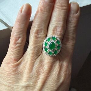 925 Silver, Emeralds and CZ ring
